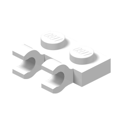 Plate, Modified 1 x 2 with 2 Open O Clips (Horizontal Grip) · LEGO 4556152 (réf. BrickLink 60470b) · Couleur BrickLink : White