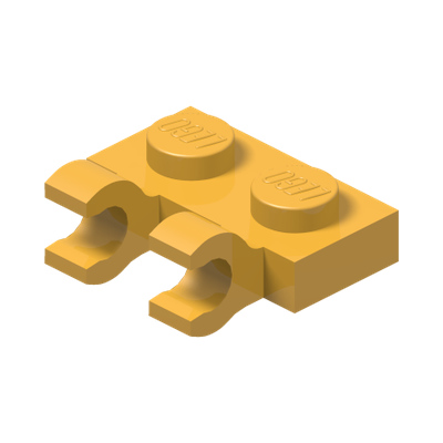 Plate, Modified 1 x 2 with 2 Open O Clips (Horizontal Grip) · Couleur BrickLink : Bright Light Orange