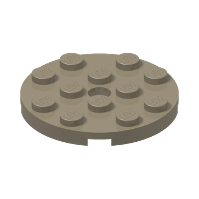 PLATE 4X4 ROUND W. SNAP · Sand Yellow (réf. BrickLink Dark Tan)