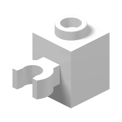 BRICK 1X1 W/HOLDER, H0RIZONTAL · LEGO 6321349 (réf. BrickLink 60475b) · White (réf. BrickLink White)