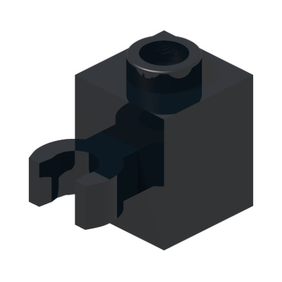 BRICK 1X1 W/HOLDER, H0RIZONTAL · Black (réf. BrickLink Black)