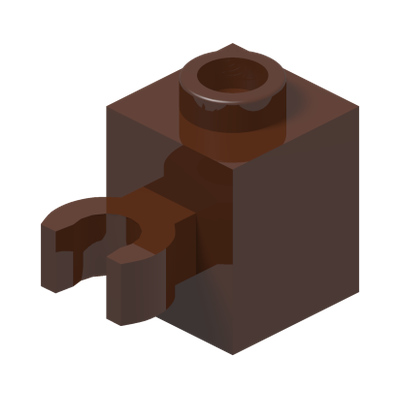 BRICK 1X1 W/HOLDER, H0RIZONTAL · Reddish Brown (réf. BrickLink Reddish Brown)