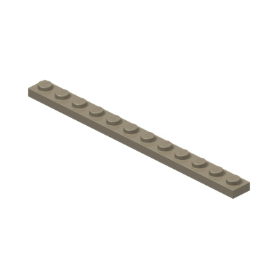 PLATE 1X12 · Sand Yellow (réf. BrickLink Dark Tan)