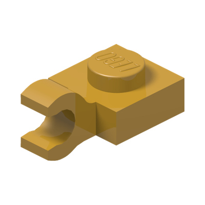 PLATE 1X1 W/HOLDER VERTICAL · Warm Gold (réf. BrickLink Pearl Gold)