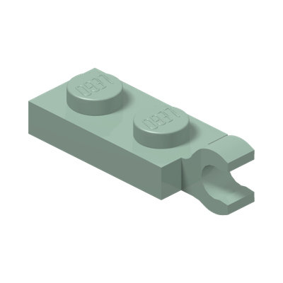 Plate, Modified 1 x 2 with Clip on End (Horizontal Grip) · Couleur BrickLink : Sand Green