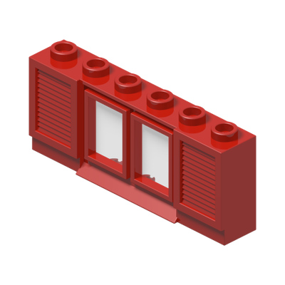 Window 1 x 6 x 2 with Shutters with Extended Lip, with Trans-Clear Glass · Réf. BrickLink 646bc01 · Couleur BrickLink : Red