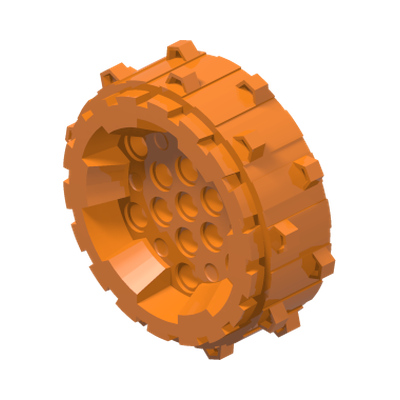 Wheel Hard Plastic with Small Cleats · LEGO 6062139 (réf. BrickLink 64711) · Bright Orange (réf. BrickLink Orange)