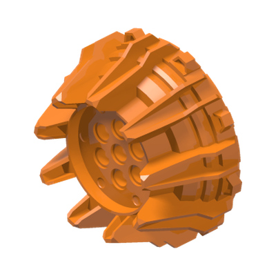 Wheel Hard Plastic with Small Cleats and Flanges · LEGO 4540177 (réf. BrickLink 64712) · Bright Orange (réf. BrickLink Orange)