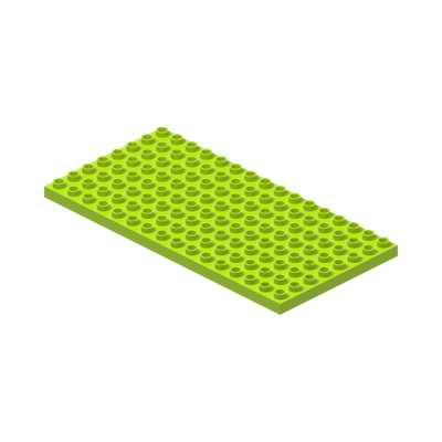 Duplo, Plate 8 x 16 · LEGO 6433386 (réf. BrickLink 6490) · Bright Yellowish Green (réf. BrickLink Lime)