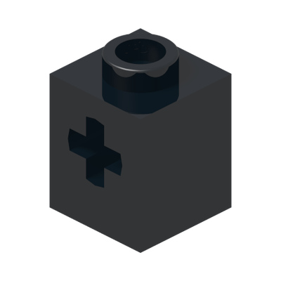BRICK 1X1, W/ CROSS HOLE      · Black (réf. BrickLink Black)