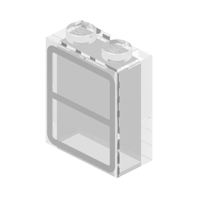 Brick 1 x 2 x 2 without Bottom Tube with Window Pattern · Réf. BrickLink 772p01 · Couleur BrickLink : Trans-Clear