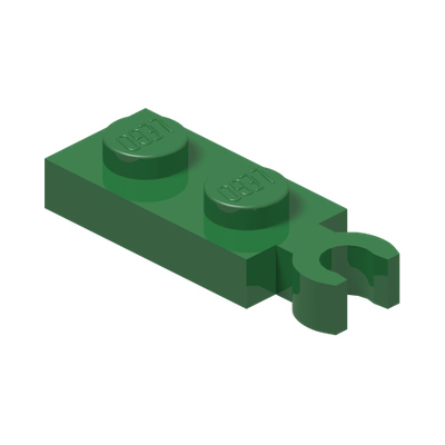 Plate, Modified 1 x 2 with Clip on End (Vertical Grip) · Dark Green (réf. BrickLink Green)