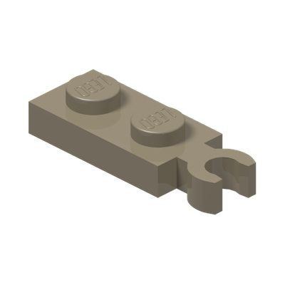 Plate, Modified 1 x 2 with Clip on End (Vertical Grip) · Couleur BrickLink : Dark Tan
