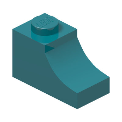 BRICK 1X2, OUTSIDE HALF ARCH, NO. 1 · Bright Bluish Green (réf. BrickLink Dark Turquoise)