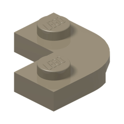 PLATE 2X2, 1/4 CIRCLE, W/ CUT OUT · Sand Yellow (réf. BrickLink Dark Tan)