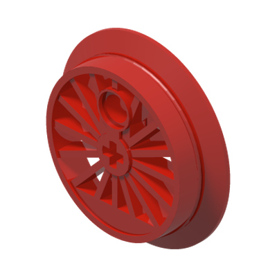 Train Wheel RC, Spoked with Technic Axle Hole and Counterweight, 30 mm D. (Blind Driver) · LEGO 6148307 (réf. BrickLink 85489a) · Couleur BrickLink : Red