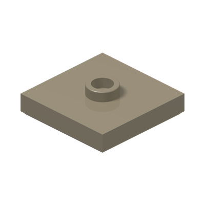 PLATE 2X2 W 1 KNOB · Sand Yellow (réf. BrickLink Dark Tan)