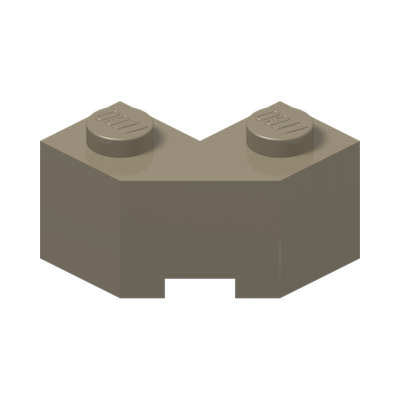 Brick 2x2 w. angle 45 degrees · Sand Yellow (réf. BrickLink Dark Tan)