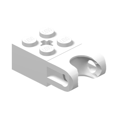 Technic, Brick Modified 2 x 2 with Ball Socket and Axle Hole - Straight Forks with Round Ends and Open Sides · LEGO 6021315 (réf. BrickLink 92013) · Couleur BrickLink : White