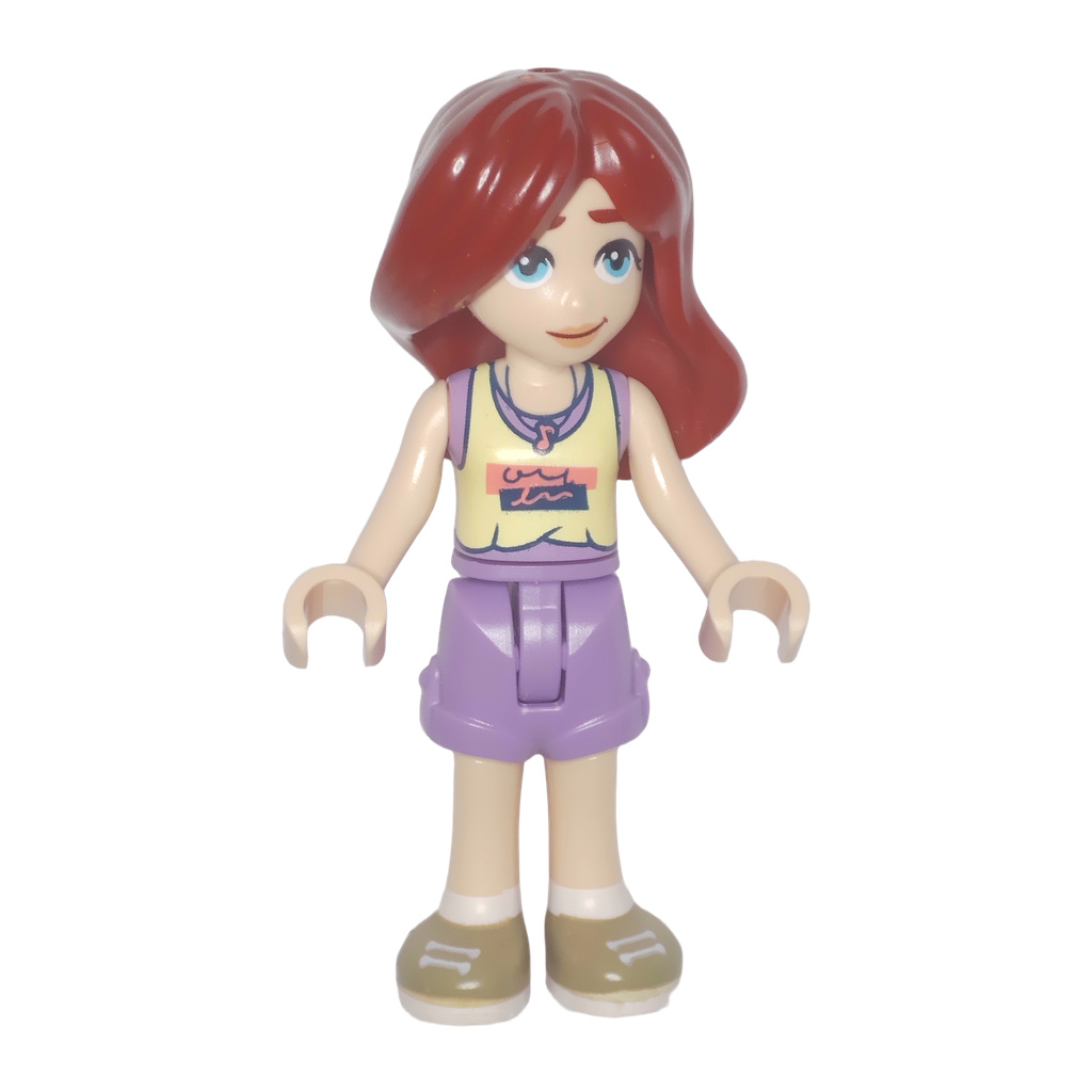 Friends Paisley - Bright Light Yellow and Medium Lavender Tank Top, Medium Lavender Shorts, Dark Tan Shoes · frnd0819