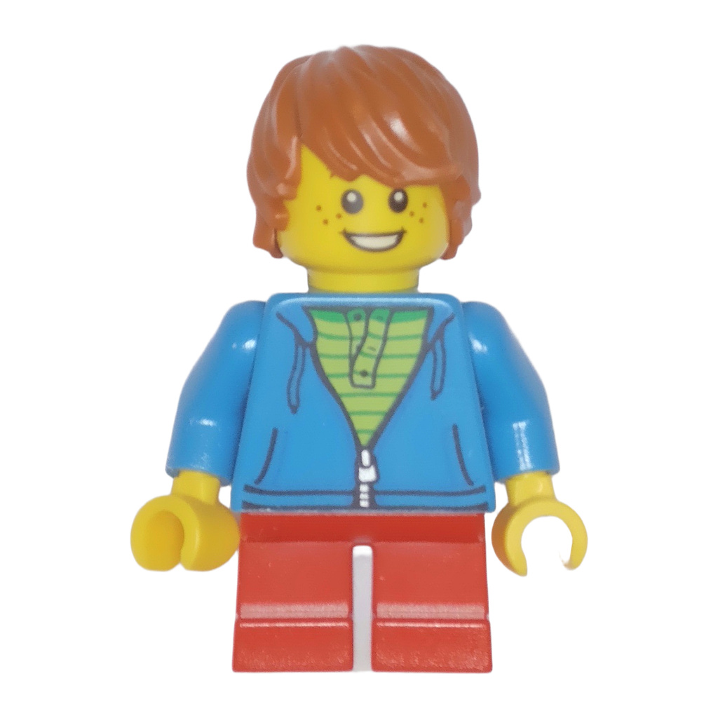 Child - Boy, Dark Azure Hoodie, Red Short Legs, Dark Orange Tousled Hair, Freckles · hol087