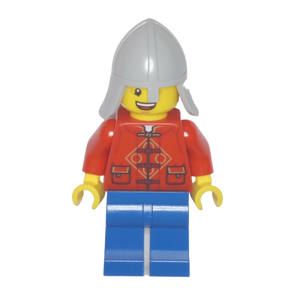 Lunar New Year Parade Participant - Male, Red Tang Shirt, Blue Legs, Castle Guard Helmet with Neck Protector · hol322