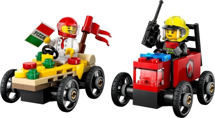 Pack de voitures de course pizza vs camion de pompiers · 60458-1