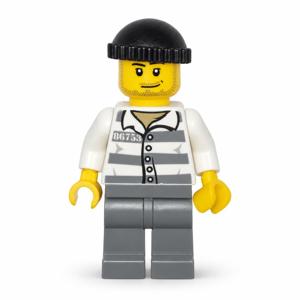 Police - Prison Prison Prison Prison Prison 50380 Stripes, Dark Bluish Gray Legs, Black Knit Cap, Smirk and Stubble Beard · cty0200