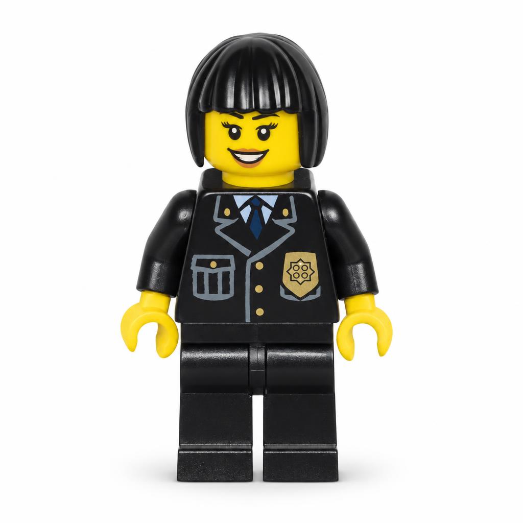 Police - Costume urbain avec cravate et badge bleus, jambes noires, cheveux noirs coupés Bob · cty0211