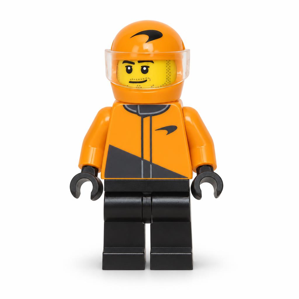 Formula 1 Driver, McLaren - Male, Black and Orange Racing Suit, Orange Helmet, Trans-Clear Visor, Stubble · cty1846