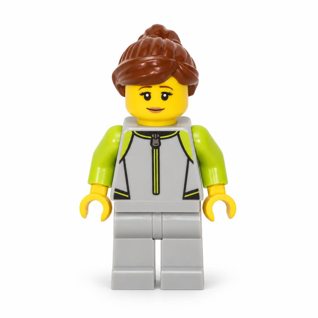 Surfer - Female, Light Bluish Gray and Lime Wetsuit, Light Bluish Gray Legs, Reddish Brown Hair with Ponytail · cty1875