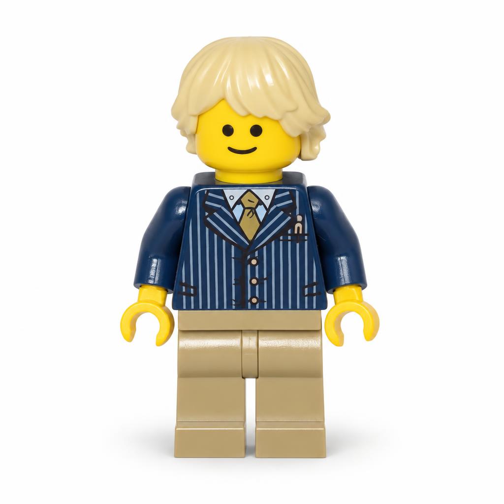 Businessman Pinstripe Jacket and Gold Tie, Dark Tan Legs, Tan Tousled and Layered Hair · twn191