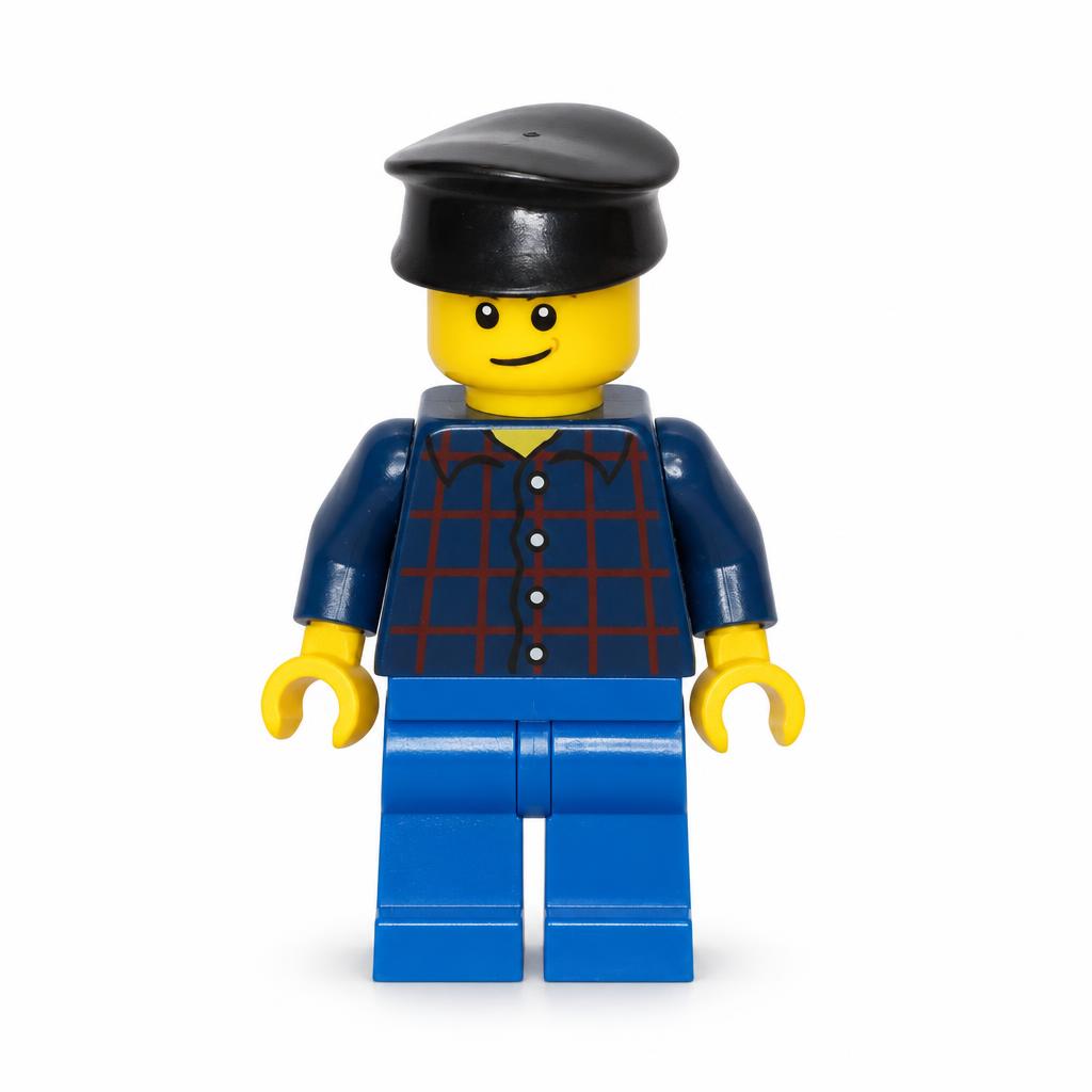 Plaid Button Shirt, Blue Legs, Black Hat, Lopsided Smile with Dimple (Truck Driver) · twn195