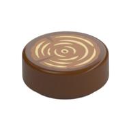 FLAT TILE 1X1, ROUND NO. "48" · LEGO 6285623 (réf. BrickLink 98138pb042) · Reddish Brown (réf. BrickLink Reddish Brown)