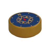 FLAT TILE 1X1, ROUND "NO. 51" · LEGO 6287847 (réf. BrickLink 98138pb045) · Warm Gold (réf. BrickLink Pearl Gold)