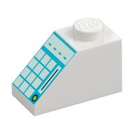 ROOF TILE 1X2, 45 DEG., NO. 7 · LEGO 6329697 (réf. BrickLink 3040pb027) · White (réf. BrickLink White)